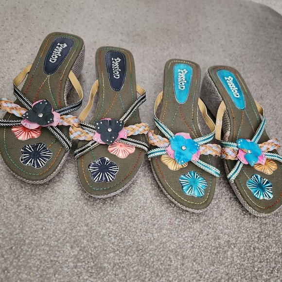 Passions Green Sandals and Passions Blue Sandals sz 9 - Picture 1 of 15
